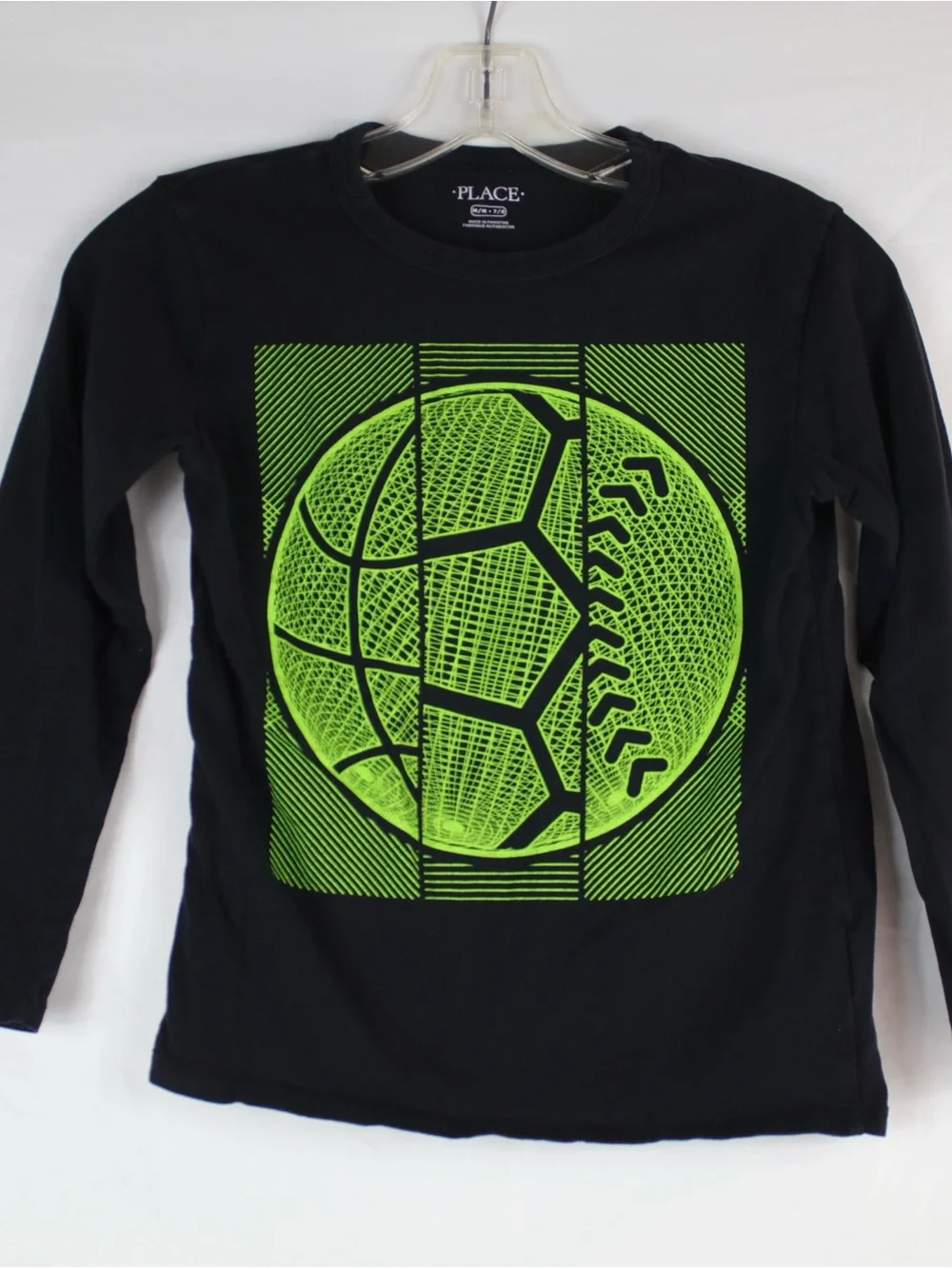 The Children's Place Black Green Sports Long Sleeve Graphic T-Shirt Boys Size M